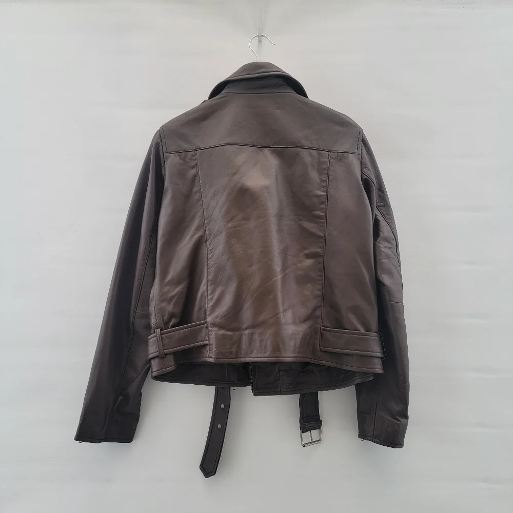 Quince Mocha Brown Leather Moto Biker Jacket Size Large Timeless Minimalist - Picture 10 of 16